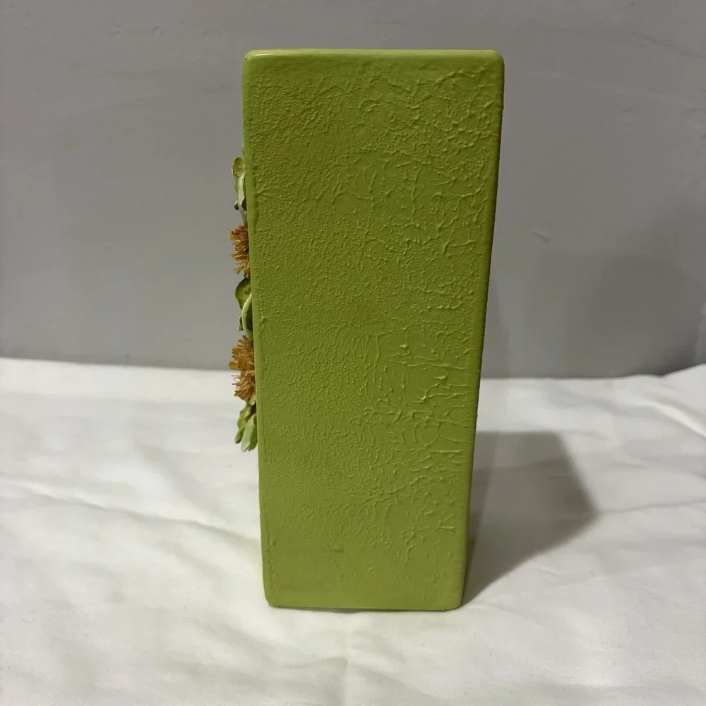 vintage light green rectangle planter Vase Stucco 8